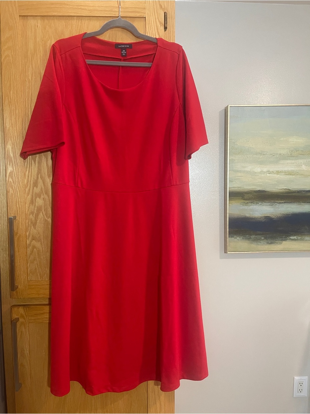 Lands' End Red Scoop-Neck Midi Fit-and-Flare Dress Size 2X Going Out Office Date